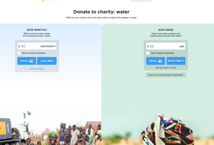 Charity water donations